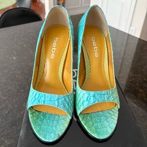 Bebe Turquoise Peep-Toe Pumps